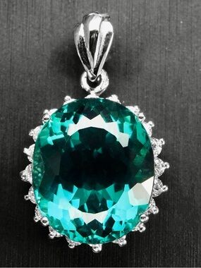 15ct Tourmaline & Sapphire Pendant Necklace .925 Sterling Silver 18" Box chain